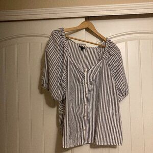 Torrid Seersucker Button Front Crop Top 3 3X White and Blue Striped Sheer